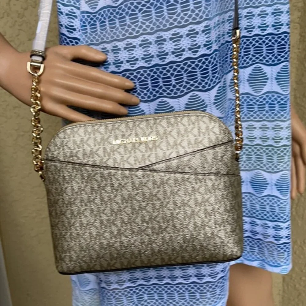Michael Kors Jet Set Travel Medium Dome Crossbody Bag Pale Gold